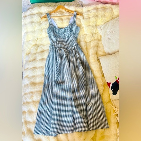 Reformation Balia Linen Dress In Slate Check, brand new, never worn, no flaws. - Picture 15 of 16
